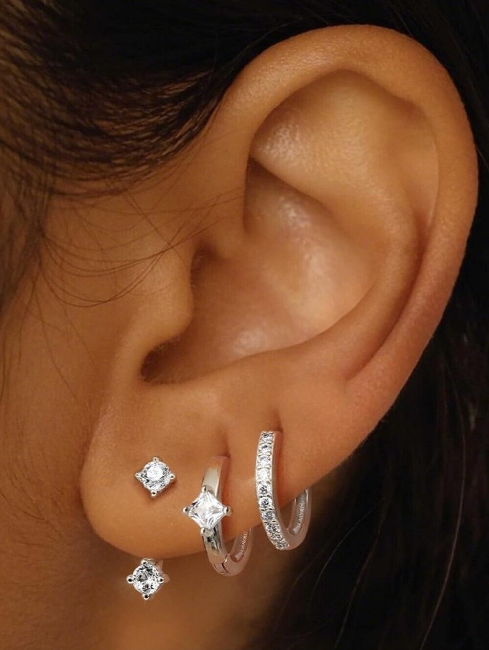 Sterling Silver Cubic Zirconia Huggie & Stud Earring Set - Silver